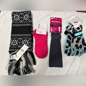 Bundle of socks, scarf and gloves